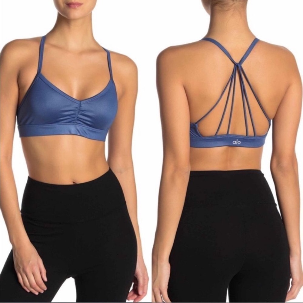 ALO Yoga Women's Blue Strappy Sports Bra